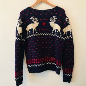 Sweaters - Handknit moose elk sweater navy women’s L deer Sweaters - Handknit moose elk sweater navy women’s L deer